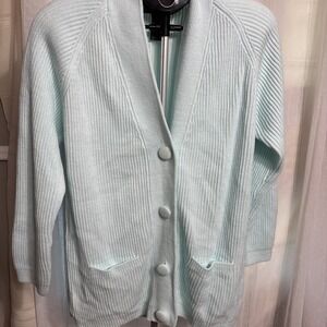 Yarnworks Women's Large Mint Sea Foam Cardigan Long Acrylic‎ Y2K Shoulder Pads
